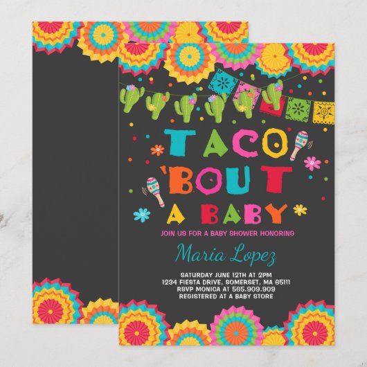 Fiesta Baby shower Invitation Taco Bout A Baby Kaart (Voorkant / Achterkant)