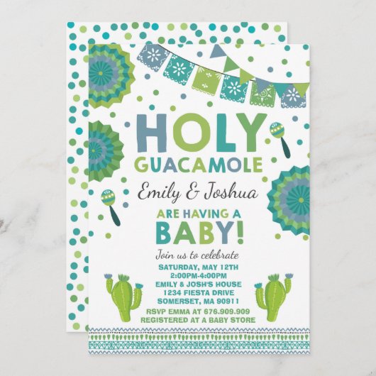 Fiesta Baby shower Uitnodiging Holy Guacamole Part (Voorkant / Achterkant)