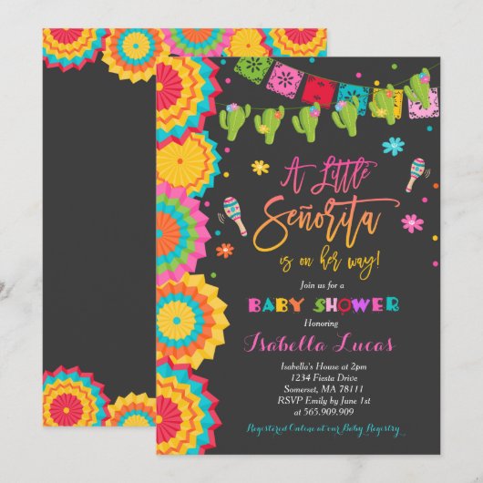 Fiesta Baby shower Uitnodiging Mexicaans Baby show (Voorkant / Achterkant)