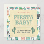 Fiesta Baby Sprinkle Invitation Cactus Verdure (Devant / Derrière)