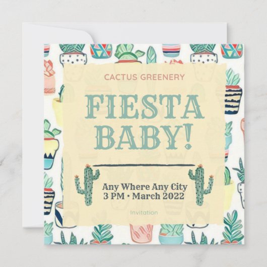 Fiesta Baby Sprinkle Invitation Cactus Verdure (Devant)