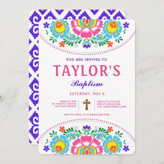 Fiesta Baptism Invitation Kaart (Voorkant / Achterkant)