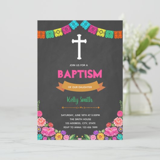 Fiesta baptisme party-uitnodiging kaart (Staand voorkant)