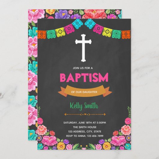 Fiesta baptisme party-uitnodiging kaart (Voorkant / Achterkant)