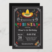 Fiesta Birthday Invitation Chalkboard Mexican Kaart (Voorkant / Achterkant)