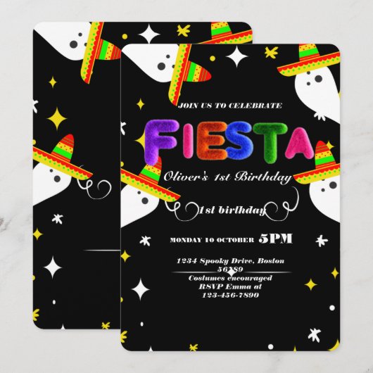 Fiesta Birthday Invitation Chalkboard Mexican Kaart (Voorkant / Achterkant)