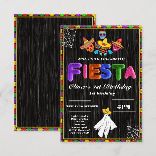 Fiesta Birthday Invitation Chalkboard Mexican Kaart (Voorkant / Achterkant)