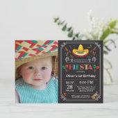 Fiesta Birthday Invitation Chalkboard Mexican Kaart (Staand voorkant)