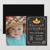 Fiesta Birthday Invitation Chalkboard Mexican Kaart (Voorkant / Achterkant)