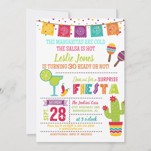 Fiesta Birthday Invitation - White Kaart (Voorkant)