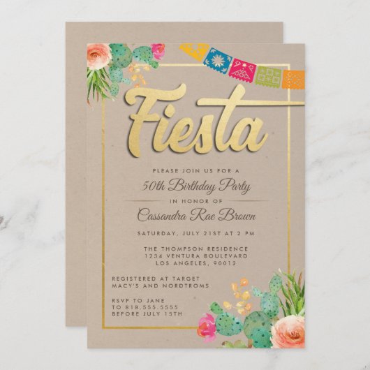Fiesta Birthday Party Invitation Kaart (Voorkant / Achterkant)