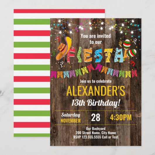 Fiesta Birthday Party Invitation Kaart (Voorkant / Achterkant)