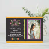 Fiesta Birthday Party Mexican Pattern Invite 16 18 Kaart (Staand voorkant)