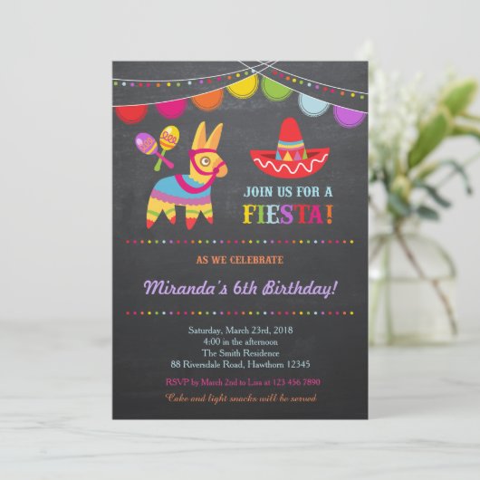 Fiesta Birthday Uitnodiging/Fiesta Uitnodiging (Staand voorkant)