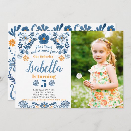 Fiesta Birthday Uitnodiging met foto (Voorkant / Achterkant)