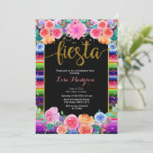 Fiesta Black Afstuderen Invitation Party Mexicaans Kaart (Staand voorkant)
