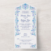Fiesta Blue Wedding All In One Uitnodiging (Binnen)