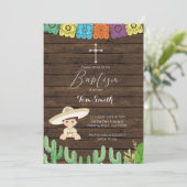 Fiesta Boy Baptism Christening Invitation Card (Debout devant)
