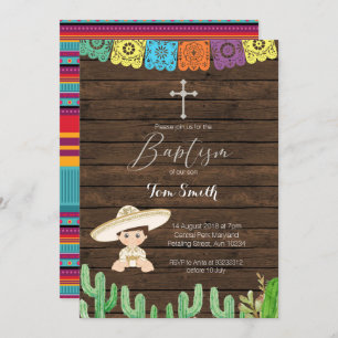 Fiesta Boy Baptism Christening Invitation Card