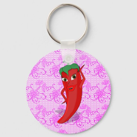 Fiesta Bruiloft Feest Met Rode Hete Peper Diva Sleutelhanger (Voorkant)