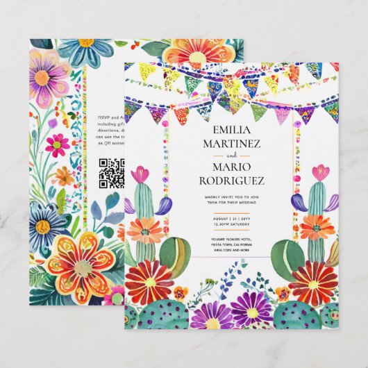 FIESTA BRUILOFT - Folkart Bloemen Modern (Voorkant / Achterkant)