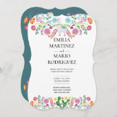 Fiesta Bruiloft Llama Folk Bloemen Cactussen Uitno Kaart (Voorkant / Achterkant)