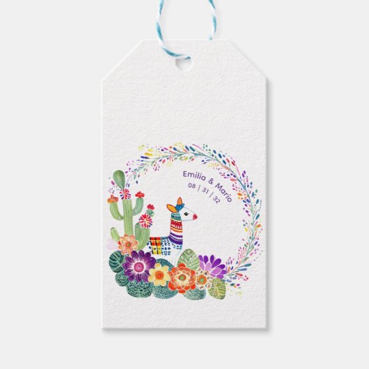 FIESTA Cacti Folkart Bloemen Aangepast Cadeaulabel (Voorkant)