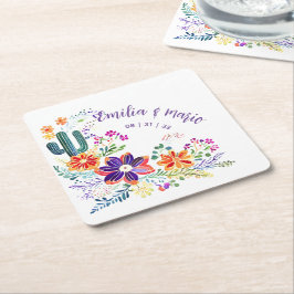 FIESTA Cacti Folkart Bloemen Aangepast Vierkante Kartonnen Onderzetter