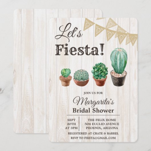 Fiesta Cactus Bruiloft Uitnodiging (Voorkant / Achterkant)