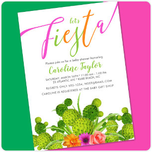 Fiesta Cactus Colorful Floral Baby shower Kaart