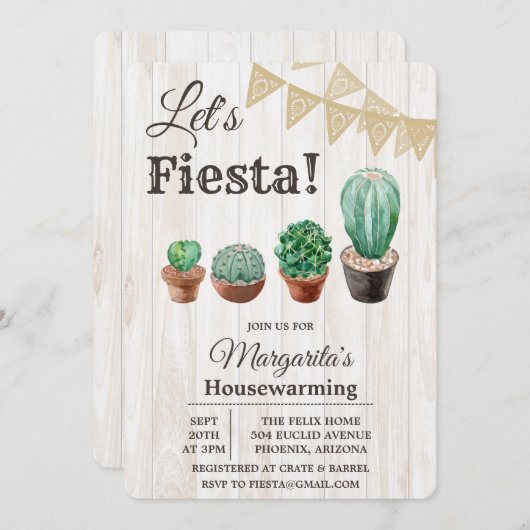 Fiesta Cactus Housewarming Uitnodiging (Voorkant / Achterkant)