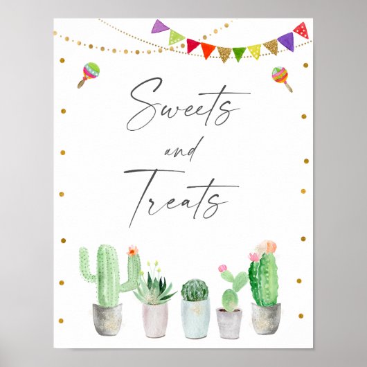 Fiesta Cactus Sweets and Trees Birthday Sign Poster (Voorkant)