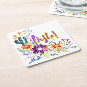FIESTA Cactussen Folkart Bloemen Aangepast Vierkante Kartonnen Onderzetter