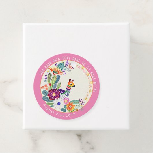 FIESTA Cactussen Llama FolkBloemen Roze Custom Bedankjes Labels (In situ)