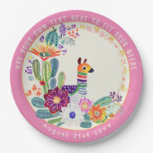 FIESTA Cactussen Llama FolkBloemen Roze Custom Papieren Bordje (Voorkant)