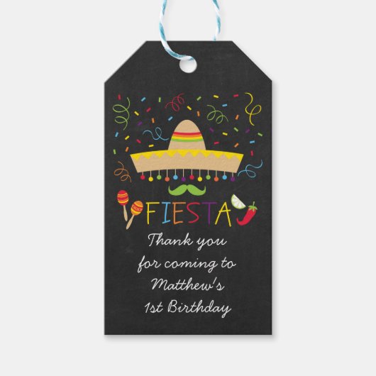 Fiesta Chalkboard Party Favor Labels Cadeaulabel (Voorkant)