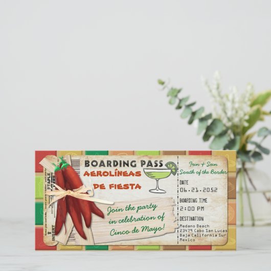 Fiesta Cinco De Mayo Boarding Pass Invitation (Debout devant)