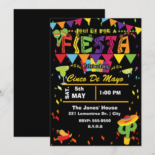 Fiesta Cinco de Mayo Mexicaanse feestuitnodiging Kaart (Voorkant / Achterkant)