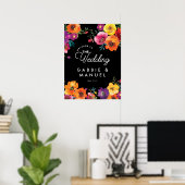 Fiesta Colorful Floral Black Mariage Affiche de bi (Bureau à domicile)