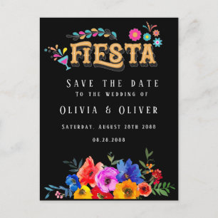 Fiesta Colorful Floral Wedding Save the Date Briefkaart