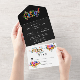 Fiesta Colorful Waterverf Floral Engagement Party All In One Uitnodiging