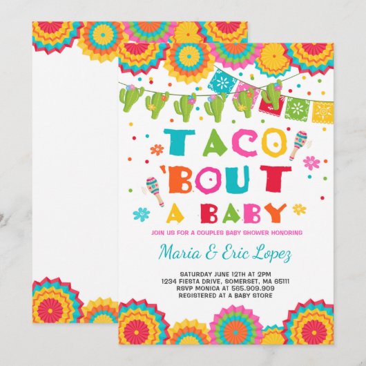 Fiesta Couples Baby shower Invitation Co-ed Shower Kaart (Voorkant / Achterkant)