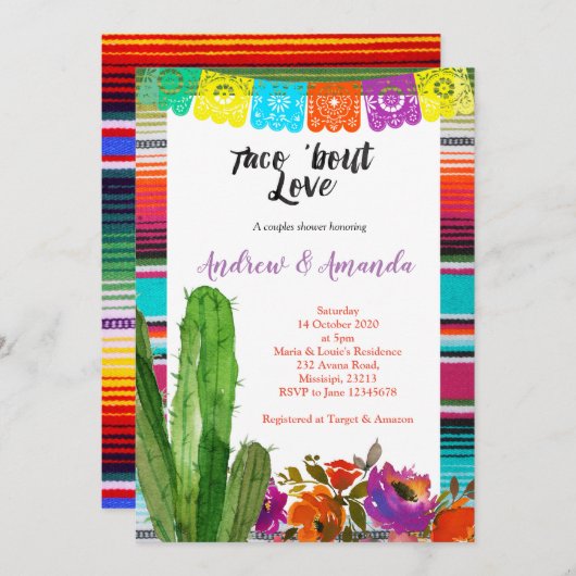 Fiesta Couples Shower Invitation Mexican Kaart (Voorkant / Achterkant)