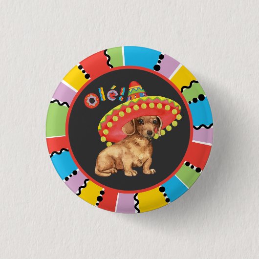 Fiesta Dachshund Ronde Button 3,2 Cm (Voorkant)