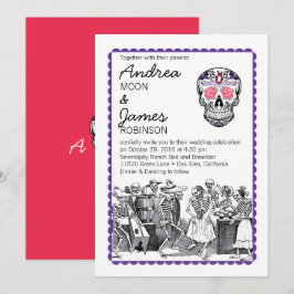 Fiesta Dansende Skeletons Skull Wedding Invitation Kaart