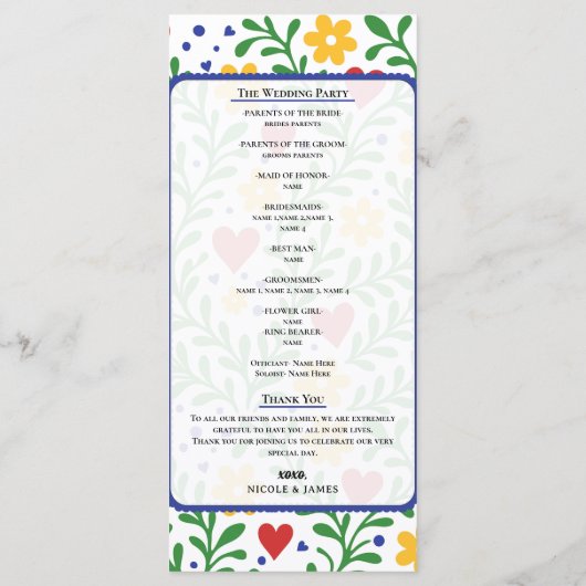 Fiesta de Amor Kleurrijk Bloemen Trouwprogramma Menu (Achterkant)