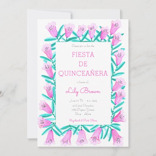 Fiesta de Quinceañera Invitation Flores Rosa (Devant)