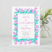 Fiesta de Quinceañera Invitation Flores Rosa (Debout devant)