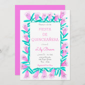Fiesta de Quinceañera Invitation Flores Rosa (Devant / Derrière)