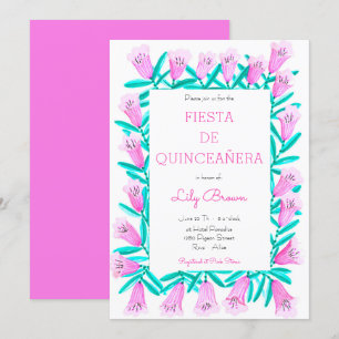 Fiesta de Quinceañera Uitnodiging Flores Rosa